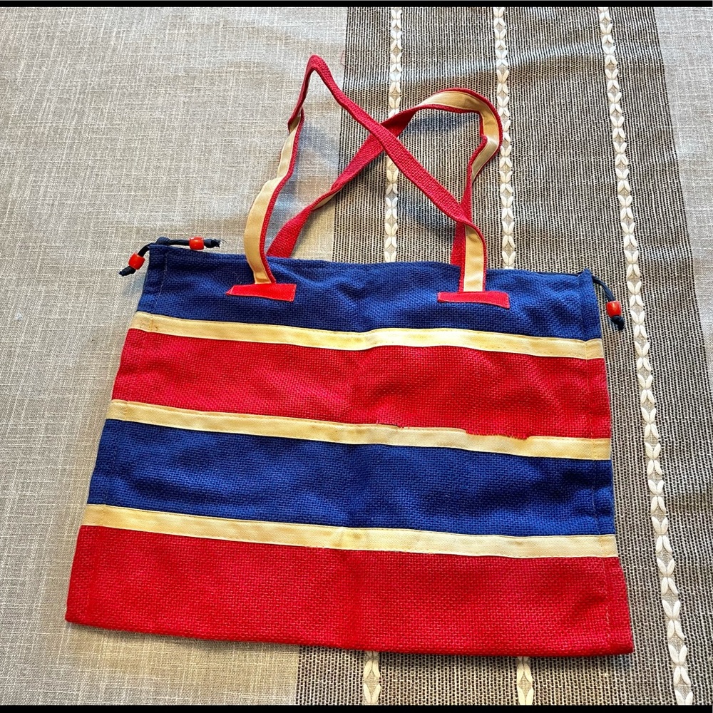 Vintage Red and Blue Stripe Medium Tote